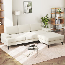 Convertible Sectional Couch Chenille 4 Seater L-Shaped Sofa Set Beige