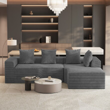 Corduroy Right L-Shaped Modular Sofa Grey