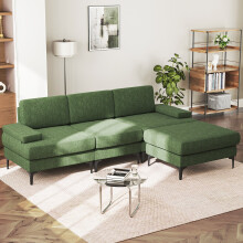 Convertible Sectional Couch Chenille 4 Seater L-Shaped Sofa Set Green
