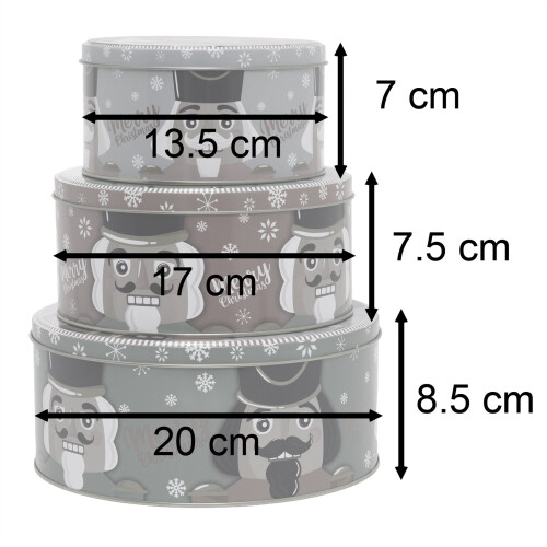 Set of 3 Christmas Storage Tins | 3-piece Nutcracker Round Kitchen Nesting Tins 2