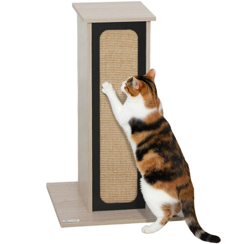 63cm Cat Scratching Post, Cat Scratcher with Replaceable Scratching Board, Top Perch, Sisal Scratch Mat, Oak