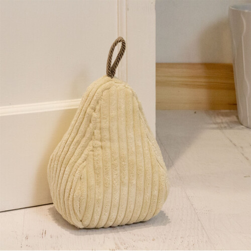 Cream Corduroy Fabric Doorstop | Triangular Weighted Door Stop with Handle 1.2kg 1