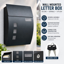 Wall Mounted Post Box Waterproof Mailbox for Outside with Viewing Windows Secure Letter Box for Home, Easy to Install Mail Box with Nameplate & 2 Keys
