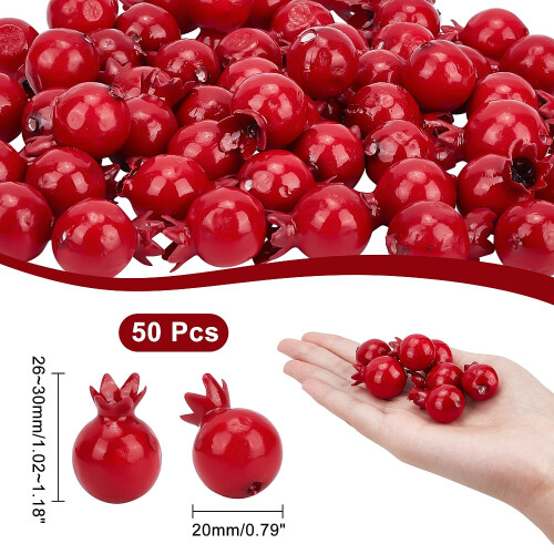 50 τεμάχια 0,79" μίνι τεχνητό ρόδι, ρεαλιστικό ψεύτικο φρούτο, συμβατό με μήλο, αφρός 1