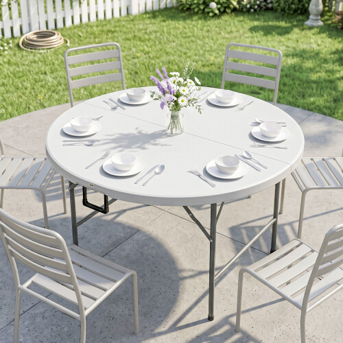 Outsunny Mesa de Jardín Blanco 122 x 122 x 73 cm 1
