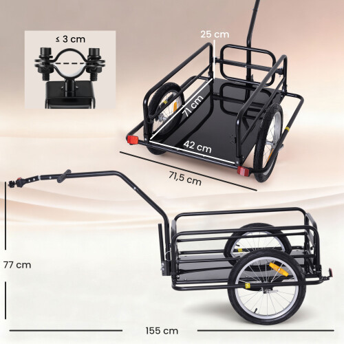Homcom Remolque para Bicicleta negro 155 x 71.5 x 77 cm 2