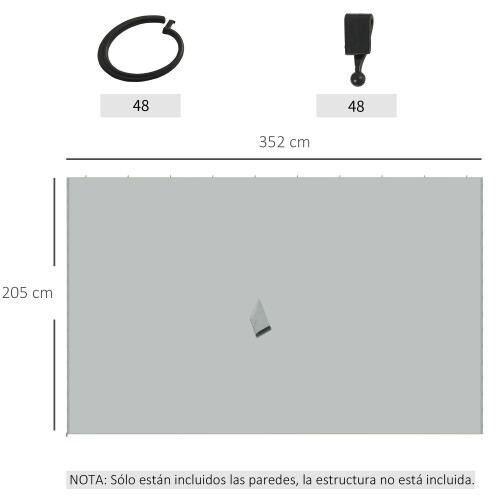 Outsunny Laterales para Carpa Gris 352 x 205 cm 2
