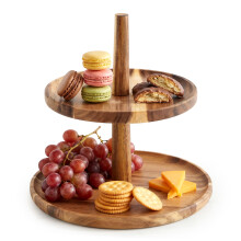 GEEZY 2 Tier Wooden Cupcake Stand Cake Display Afternoon Tea Stand Serving Platter