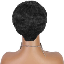2X Kurze Perücke Damenperücke, Menschliches Kurzhaarperücke Mantelhaar mit Perücken für Frauen und Mädchen (Schwarz)