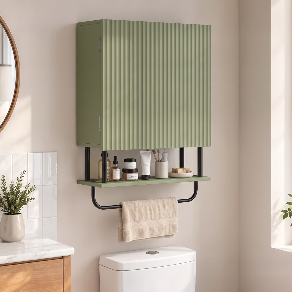 Homcom (Green) Modern Bathroom Wall Cabinet With 2 Wavy Doors