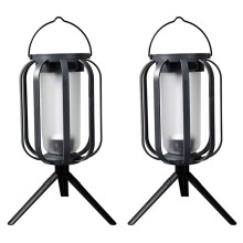 Lot de 2 Lanternes Solaires Sans Flamme avec Base, 4 Modes de Réglage, Scintillement, Marche/Arrêt Automatique, USB-C, Charge Solaire