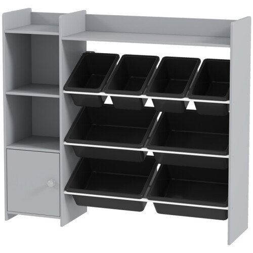 Toy Storage Unit with 8 Removable Bins, Storage Shelves, Cabinet, Grey 1