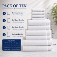 (White) 10 Piece Luxury Towel Bale Set 100% Pure Cotton Bath Towels Facecloth Hand Towel