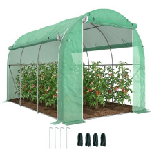 296 x 196cm Steel Frame Polytunnel Greenhouse - Green