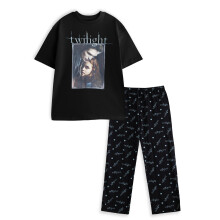 (Large) Twilight Short Sleeve Long Leg Pyjama Set (Womens Black)
