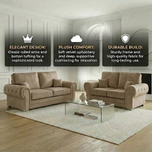 (Fabric Swatch, Beige Naples) Verona 3 & 2 Seater Sofa Set 2,3 Seater Sofa Living Room Upholstered Plush & Naples