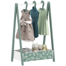 Baby Clothing Rack with Hangers, Storage Shelf for Bedroom, Leaf Theme, for Ages 3-6, Green
