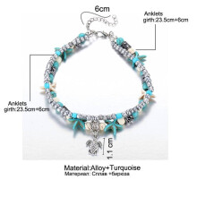 Women Foot Chain Starfish Turtle Sandal Turquoise Bead Ankle Bracelet Boho Beach