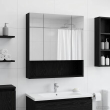 vidaXL Badezimmerspiegelschrank Schwarz Eichen-Optik 60 x 14,5 x 70 cm