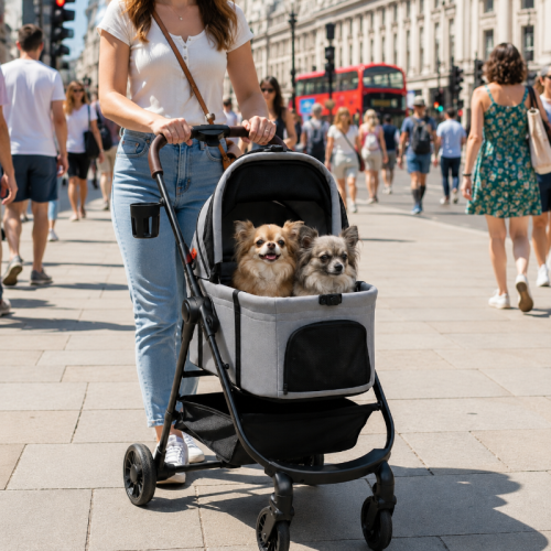 3-in-1 Foldable Dog Stroller with Carrier & Basket 1