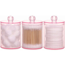 Lot de 2/3/6 supports pour cotons-tiges, pot rose de 283 g (10 oz) pour maquillage, distributeur de rangement pour cotons-tiges