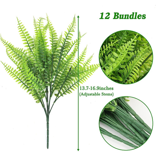ZOELNIC12PCS Τεχνητές Φτέρες Βοστώνης Μεγάλες Ψεύτικες Φτέρες Πλαστικά Φυτά Ανθεκτικά 1