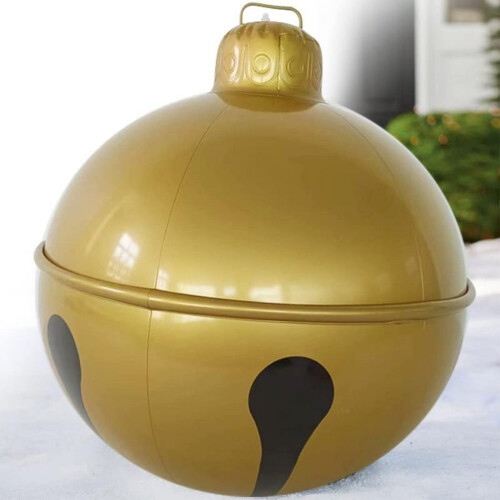 Bola de Natal Inflável com Sino de 60 cm (23,6 polegadas), Bola Decorada em PVC para Exterior, Enfeite de Árvore de Natal, Presente Ideal para 1