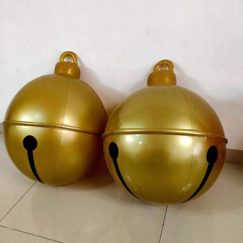 Bola de Natal Inflável com Sino de 60 cm (23,6 polegadas), Bola Decorada em PVC para Exterior, Enfeite de Árvore de Natal, Presente Ideal para 2