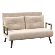 4-in-1 Velvet Sofa Bed with Pillows - Beige