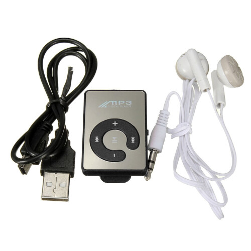 Mini lettore MP3 con cavo USB e cuffie, colore nero. 2