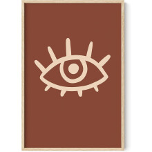 Affiches bohèmes style milieu du siècle - Décoration murale abstraite, œil minimaliste en argile foncée avec cils (24x36, encadré beige)