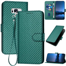 Flipfodral kompatibelt med Samsung Galaxy S8Plus med avtagbar handrem med kortplats och stativ i kolfiberyta i premiumläder