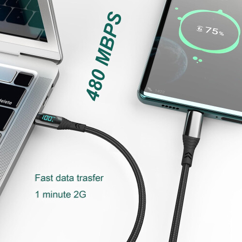 Καλώδιο γρήγορης φόρτισης USB C σε USB C PD100W, καλώδιο φόρτισης τύπου C 5A από νάιλον 1