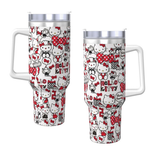Hello Kitty Εξατομικευμένο Ποτήρι 40oz με Λαβή & Καλαμάκι - Κούπα καφέ ταξιδιού από 2