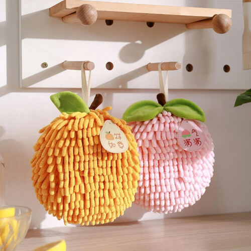2 τεμάχια πετσέτα χειρός Fuzzy Ball, σενίλ Puff με θηλιά γάντζου, χαριτωμένες 1