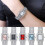 (Red)Square Dial Watch With Quartz Movement Alloy Strap Set Rhinestone Silver Color 4