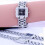 (Red)Square Dial Watch With Quartz Movement Alloy Strap Set Rhinestone Silver Color 5
