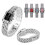 (Red)Square Dial Watch With Quartz Movement Alloy Strap Set Rhinestone Silver Color 9