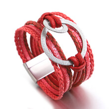 NANAHuang Handgjort flätat silverfärgat cirkelläderarmband för kvinnor Flerlagers wrap breda armband och armringar berlocksmycken