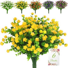 ZOELNIC6 Lot de fleurs artificielles d'extérieur, fausses fleurs pour la décoration intérieure, arbustes et plantes en plastique résistant aux
