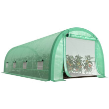6 x 3(m) Polytunnel Greenhouse with Upgraded Structure, Mesh Door and Windows, 15 Plant Labels, Green