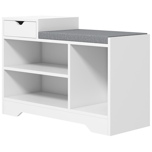 Multi-Compartment Shoe Bench, with Seat - White 1