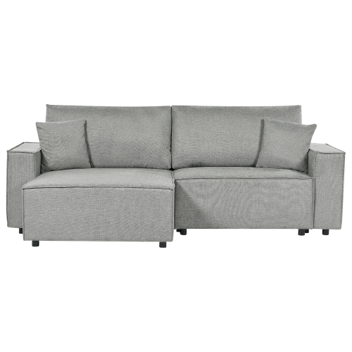Beliani Corner Sofa Bed 3 Seater KARILA Fabric Grey with Storage Right Hand