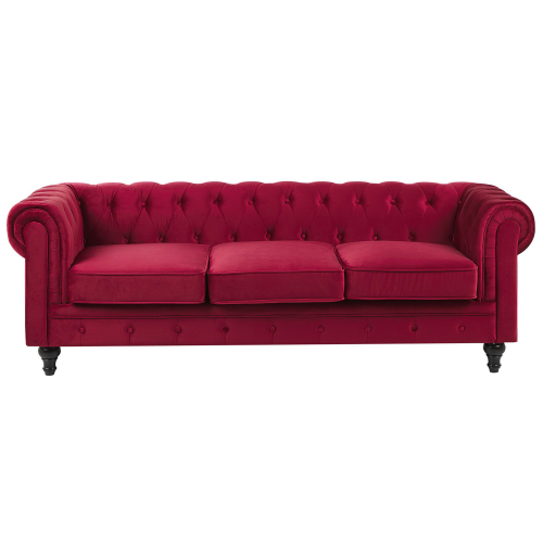 Beliani Sofa 3 Seater CHESTERFIELD Velvet Dark Red