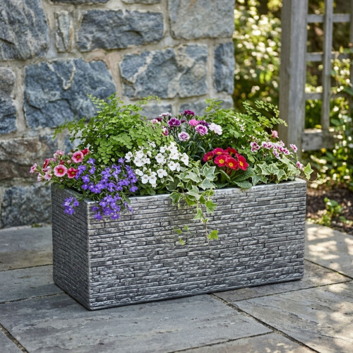 Slate Brick Effect Trough Planter for Patio and Garden 2