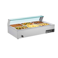 Chauffe-plats Électrique à Vapeur 1500 W-Duoku-Bain-marie en Acier Inoxydable avec 6 Bacs 1/2, Couvercle en Verre