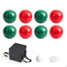 Kit de Bocce avec 8 Boules en Résine de 107 mm et Pallino-Duoku-Jeu en Deux Couleurs Rouge et Vert-Equipé d'un Sac de Transport