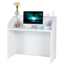 Comptoir de Réception-Duoku-46 Pouces-Table de Comptoir Rectangulaire-pour Bureau et Vente au Détail-Blanc