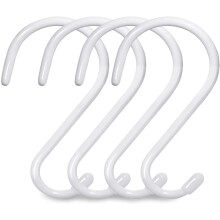 Kraftiga 6" vinylbelagda S-krokar (4-pack vita) för växter, köksredskap, kläder, trädgårdsarbete och utomhusbruk