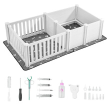 Parc de Mise Bas pour Chien-Duoku-186,5x97x50 cm-Enclos pour Chiots avec Porte Réglable-Tapis Lavable et Structure en PVC